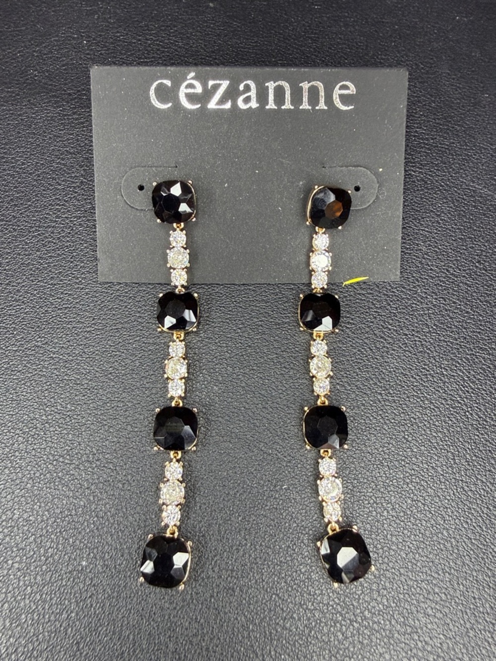 cezanne Black and Gold Linear Crystal Drop Earrings